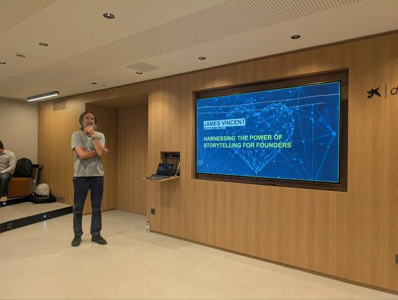 James Vincent, former Apple narrative leader, presenting on storytelling and product communication at BSC AI Factory