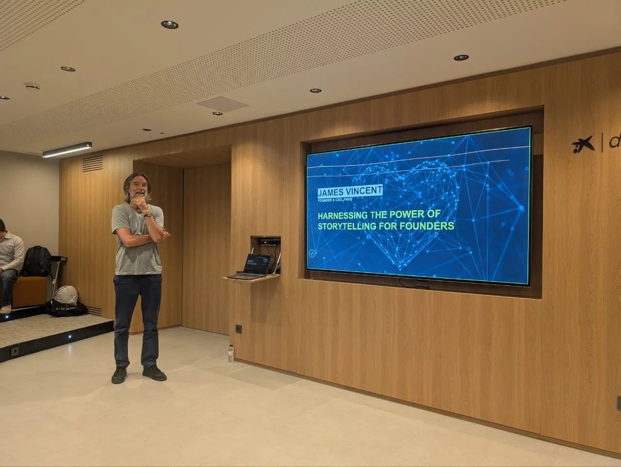 James Vincent, former Apple narrative leader, presenting on storytelling and product communication at BSC AI Factory