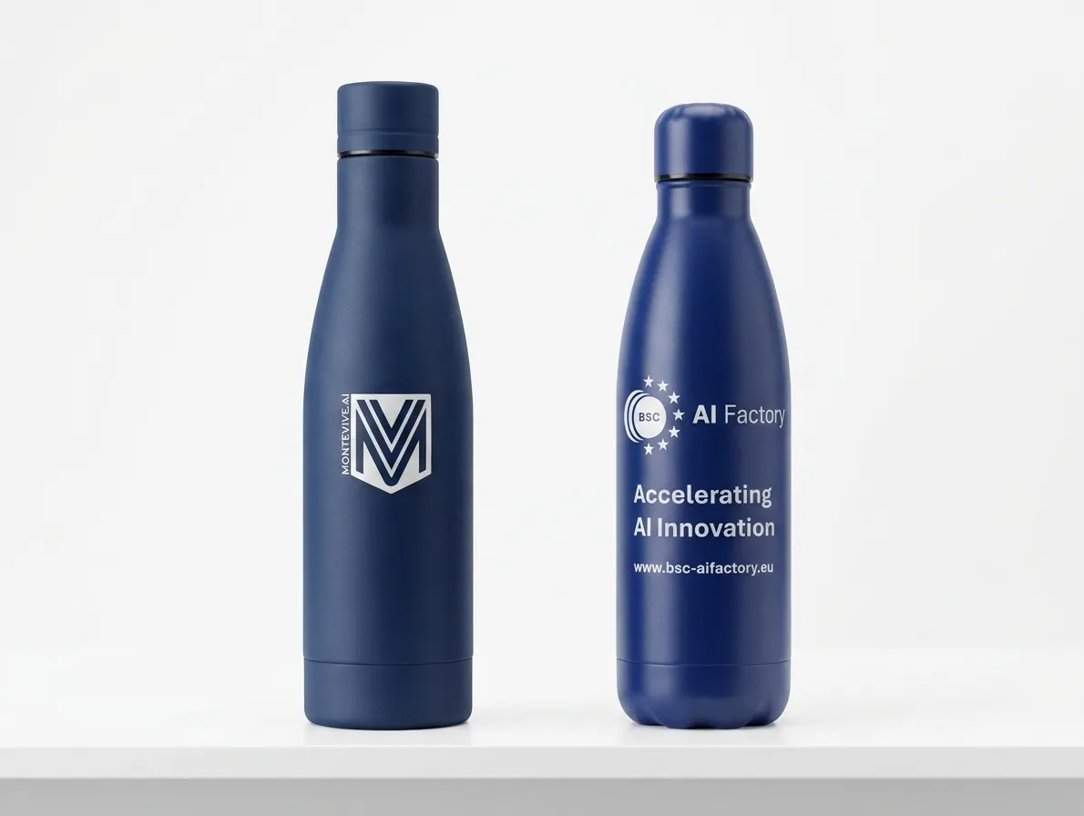 Montevive AI and BSC AI Factory branded water bottles - symbolic partnership from the inaugural acceleration programme