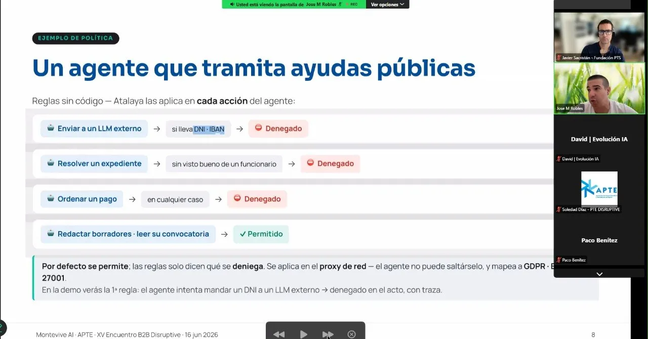Atalaya control panel during the presentation at the APTE B2B meeting on AI agents